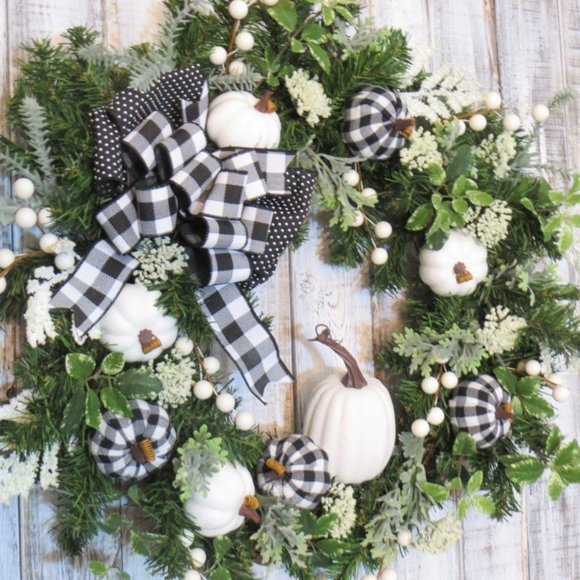 Autumn buffalo plaid wreath decoration